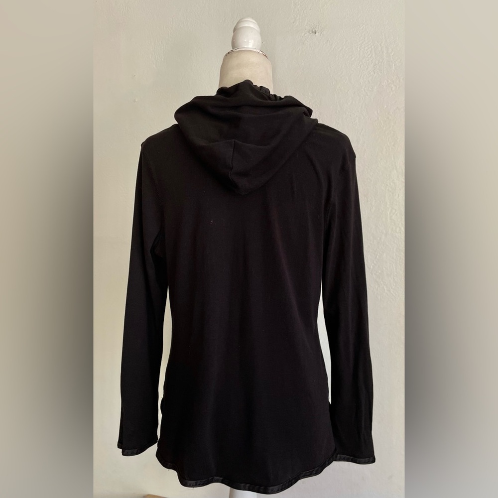 CHRISTINE ALEXANDER Cotton Modal Ribbon Lined Button Up Hoodie - Picture 3 of 6